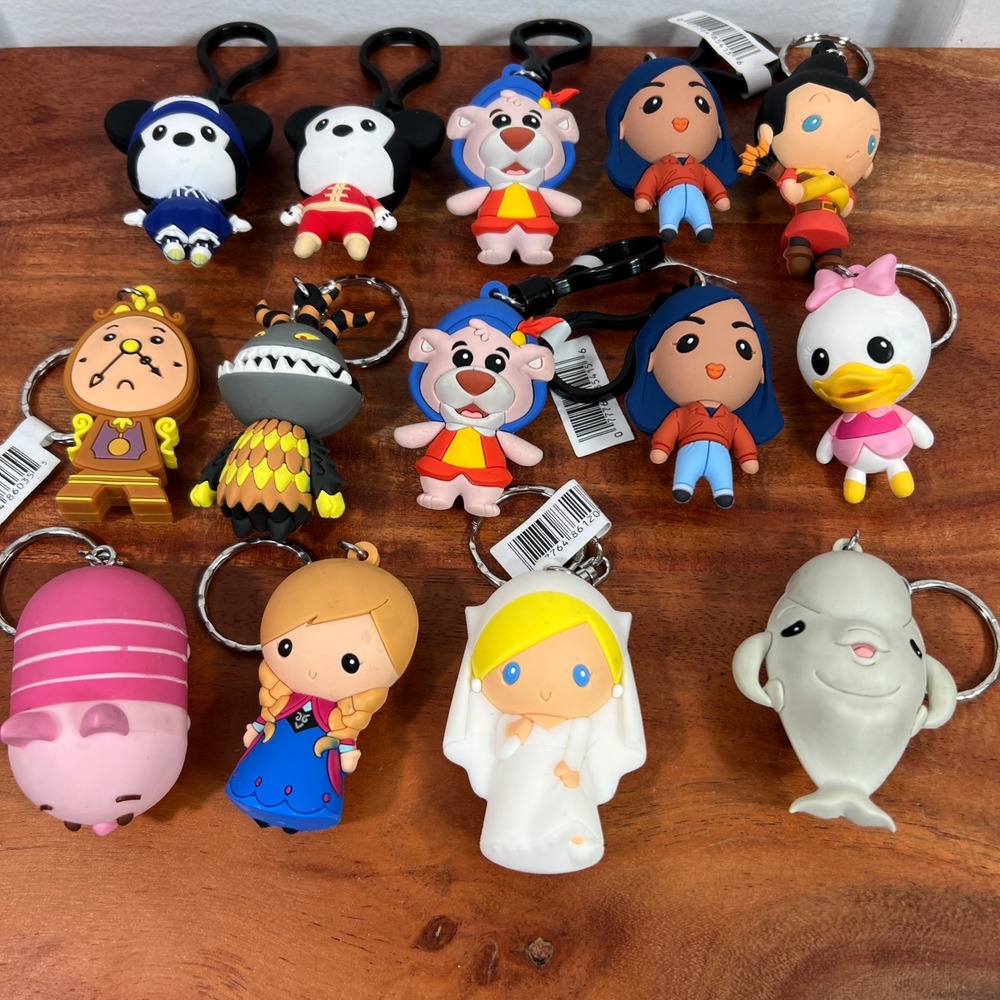 Disney Pixar 3D Foam Bag Clips Lot of 13 Anna Mulan Cogsworth Daisy Duck B-2